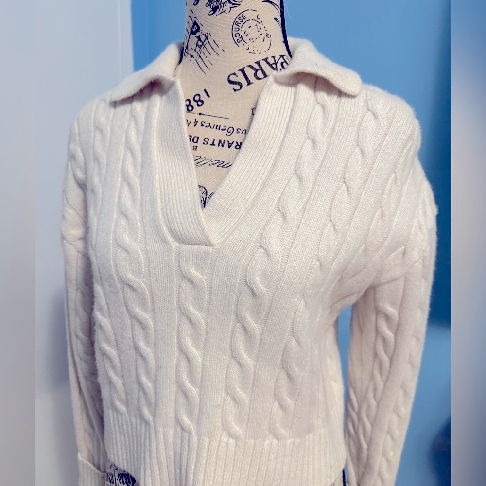 Aritzia Sunday Best Wool Cable Knit Cropped Collard Pullover